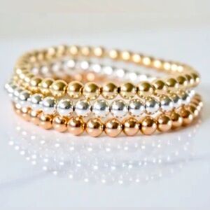 🆕New Elegant Hematite Rose Gold, Gold, and Silver Beaded Bracelet Set 8mm 3pcs